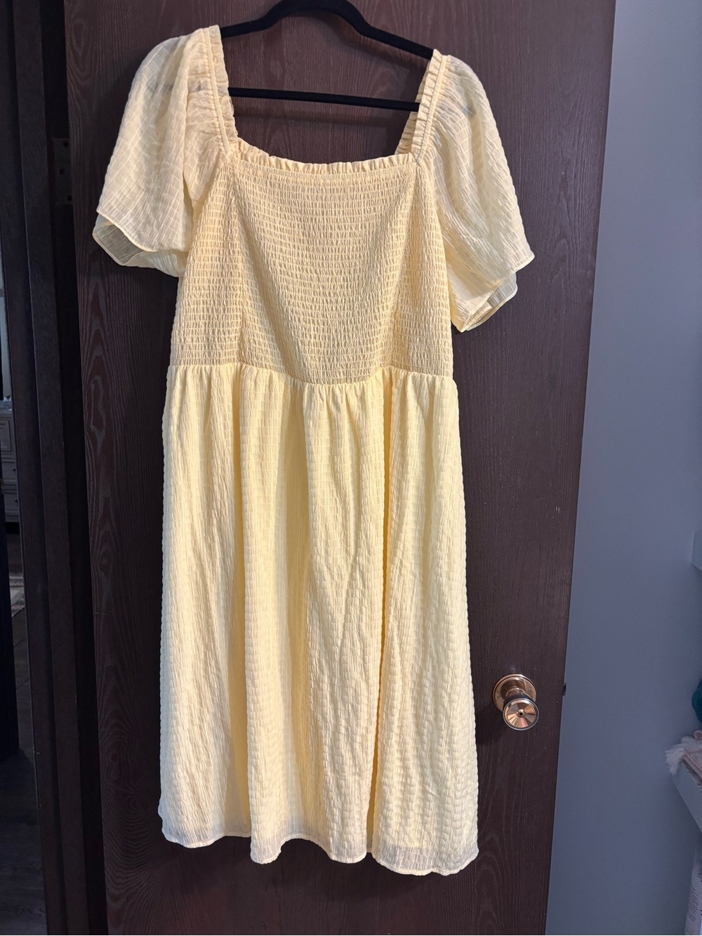 Penningtons Light Yellow Smocked Midi Dress with sleeves